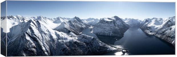 Hjørundfjord Norangsfjord fjord and mountains in winter Norway  Canvas Print by Sonny Ryse