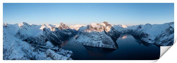 Hjørundfjord Norangsfjord fjord and mountains in winter Norway  Print by Sonny Ryse