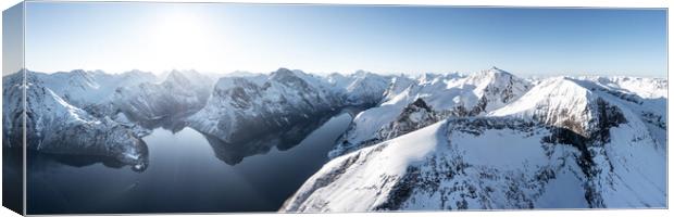 Hjørundfjord Norangsfjord fjord and mountains in winter Norway  Canvas Print by Sonny Ryse