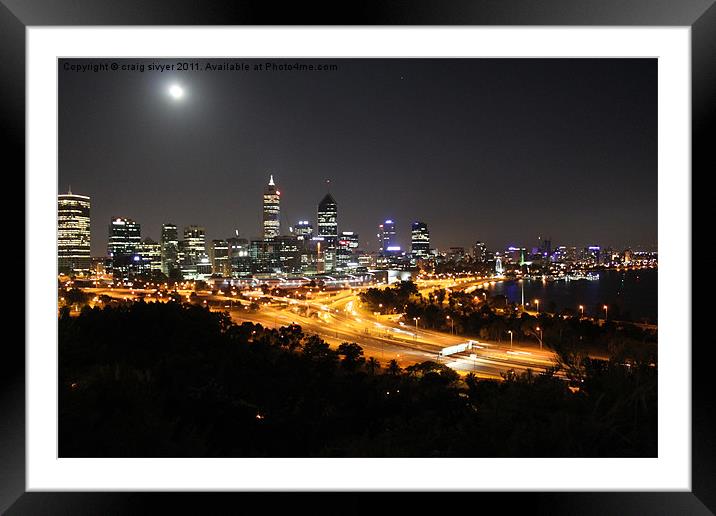 Perth City Lights at Night Framed Mounted Print by craig sivyer