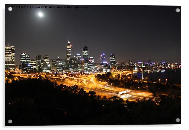 Perth City Lights at Night Acrylic by craig sivyer