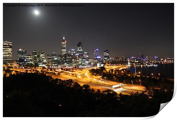 Perth City Lights at Night Print by craig sivyer