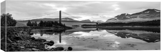 Kjerringstraumen Bru Bridge Efjord Nordland Norway black and whi Canvas Print by Sonny Ryse