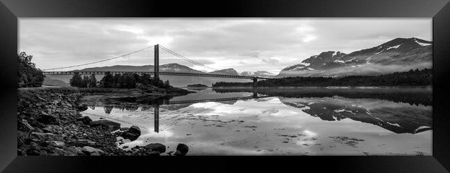 Kjerringstraumen Bru Bridge Efjord Nordland Norway black and whi Framed Print by Sonny Ryse