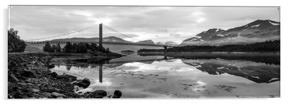 Kjerringstraumen Bru Bridge Efjord Nordland Norway black and whi Acrylic by Sonny Ryse