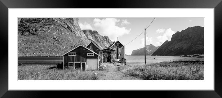 Kjerkfjorden Barn farm black and white Lofoten Islands Framed Mounted Print by Sonny Ryse