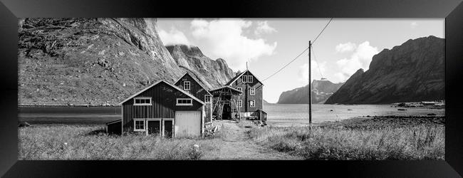 Kjerkfjorden Barn farm black and white Lofoten Islands Framed Print by Sonny Ryse