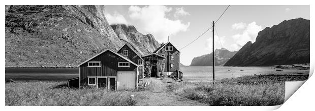 Kjerkfjorden Barn farm black and white Lofoten Islands Print by Sonny Ryse