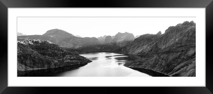 Lake Solbjornvatnet Moskenesoya Lofoten Islands Black and white Framed Mounted Print by Sonny Ryse