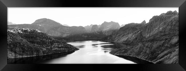 Lake Solbjornvatnet Moskenesoya Lofoten Islands Black and white Framed Print by Sonny Ryse