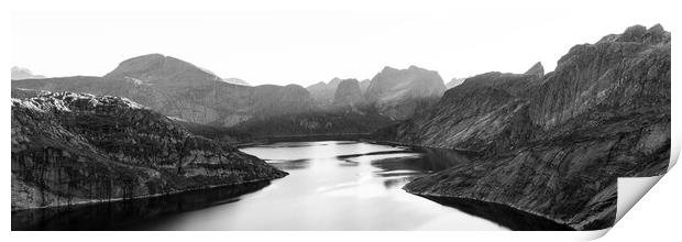Lake Solbjornvatnet Moskenesoya Lofoten Islands Black and white Print by Sonny Ryse