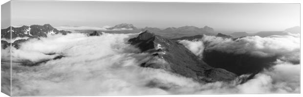 Lofoten Island mountain cloud inversion Norway black and white 2 Canvas Print by Sonny Ryse