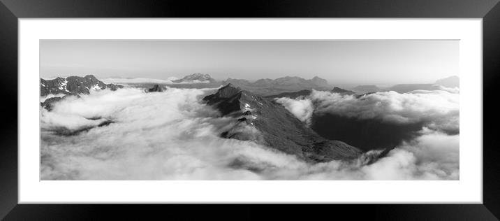 Lofoten Island mountain cloud inversion Norway black and white 2 Framed Mounted Print by Sonny Ryse