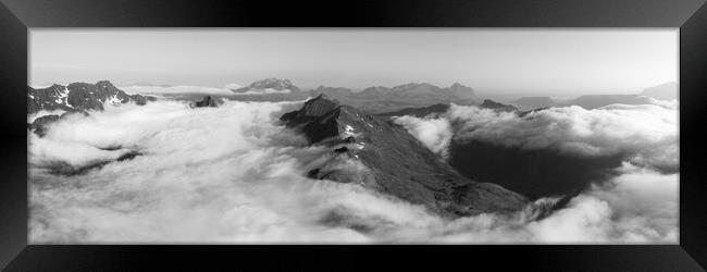 Lofoten Island mountain cloud inversion Norway black and white 2 Framed Print by Sonny Ryse