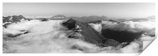 Lofoten Island mountain cloud inversion Norway black and white 2 Print by Sonny Ryse