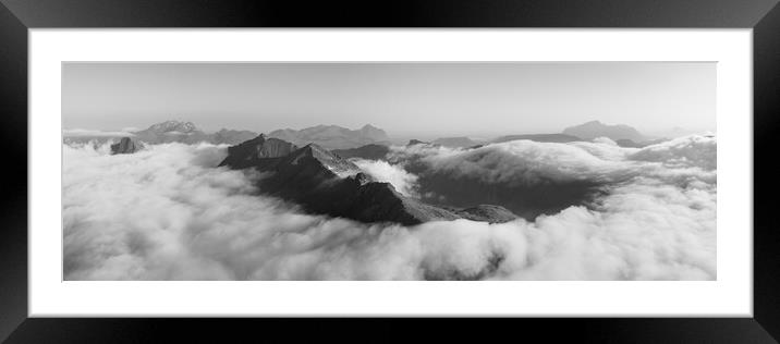 Lofoten Island mountain cloud inversion Norway black and white 3 Framed Mounted Print by Sonny Ryse