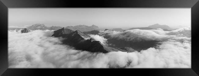 Lofoten Island mountain cloud inversion Norway black and white 3 Framed Print by Sonny Ryse