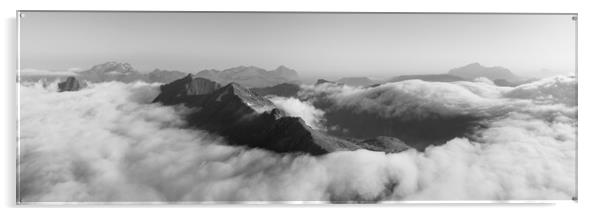 Lofoten Island mountain cloud inversion Norway black and white 3 Acrylic by Sonny Ryse