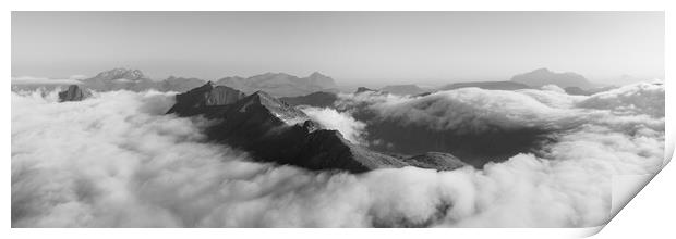 Lofoten Island mountain cloud inversion Norway black and white 3 Print by Sonny Ryse