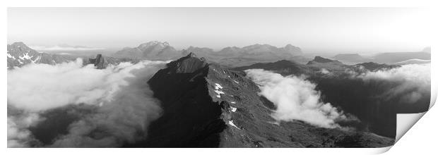 Lofoten Island mountain cloud inversion Norway black and white 4 Print by Sonny Ryse