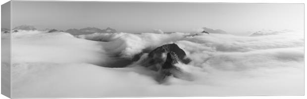 Lofoten Island mountain cloud inversion Norway black and white Canvas Print by Sonny Ryse