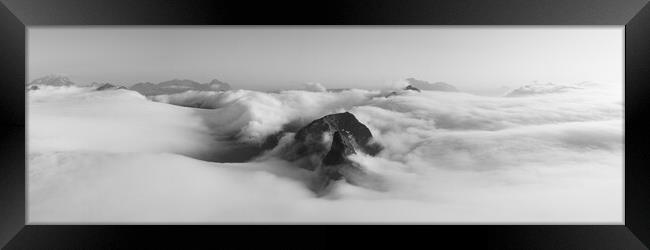 Lofoten Island mountain cloud inversion Norway black and white Framed Print by Sonny Ryse