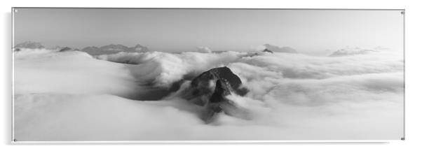 Lofoten Island mountain cloud inversion Norway black and white Acrylic by Sonny Ryse