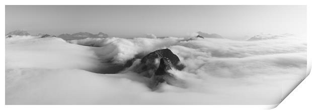 Lofoten Island mountain cloud inversion Norway black and white Print by Sonny Ryse