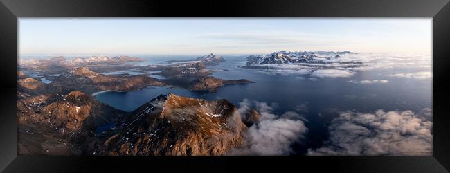 Lofoten islands cloud inversion aerial drone Framed Print by Sonny Ryse