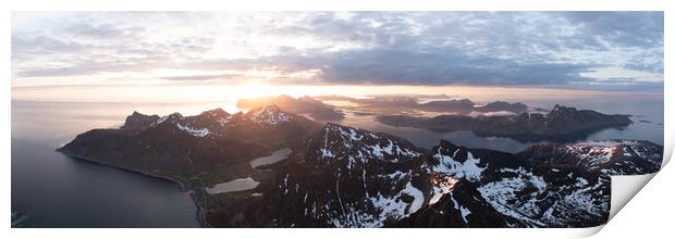 lofoten Islands sunrise aerial Norway Print by Sonny Ryse