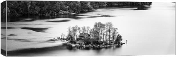 Lovrafjorden Island Red Cabin Norway black and white Canvas Print by Sonny Ryse