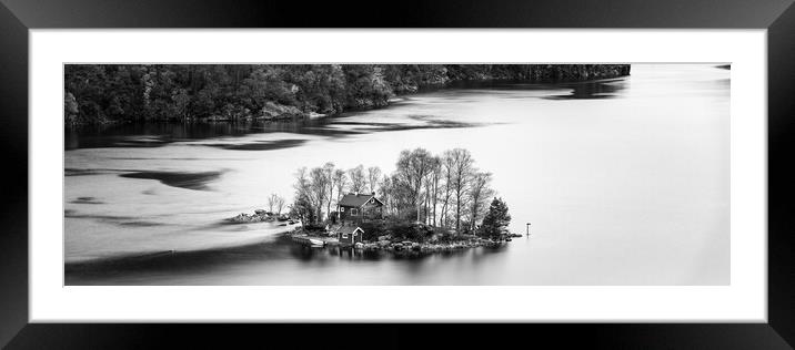 Lovrafjorden Island Red Cabin Norway black and white Framed Mounted Print by Sonny Ryse