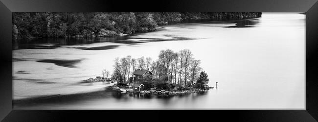 Lovrafjorden Island Red Cabin Norway black and white Framed Print by Sonny Ryse