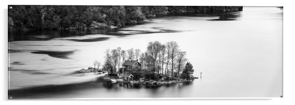 Lovrafjorden Island Red Cabin Norway black and white Acrylic by Sonny Ryse