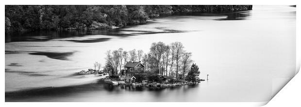 Lovrafjorden Island Red Cabin Norway black and white Print by Sonny Ryse