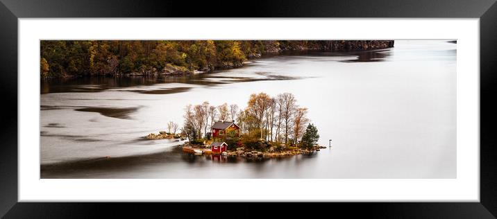 Lovrafjorden Island Red Cabin Autumn Norway Framed Mounted Print by Sonny Ryse