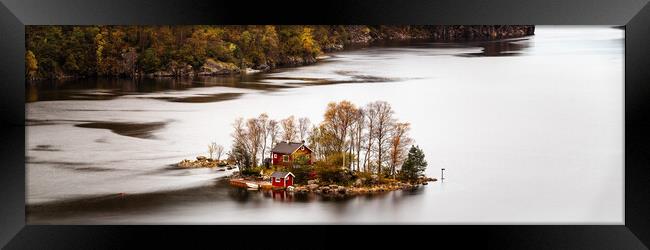 Lovrafjorden Island Red Cabin Autumn Norway Framed Print by Sonny Ryse