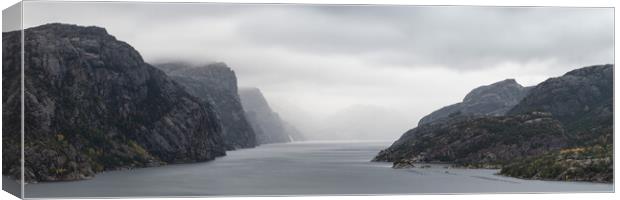 Lysefjorden Mist fog Rogaland Norway Canvas Print by Sonny Ryse