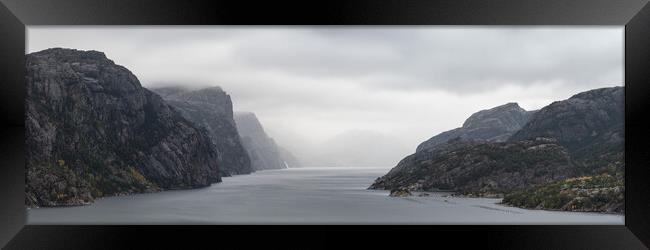 Lysefjorden Mist fog Rogaland Norway Framed Print by Sonny Ryse
