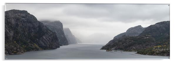 Lysefjorden Mist fog Rogaland Norway Acrylic by Sonny Ryse