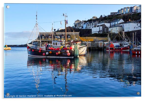 Boats In Mevagissey Harbour, Cornwall  Acrylic by Gordon Maclaren