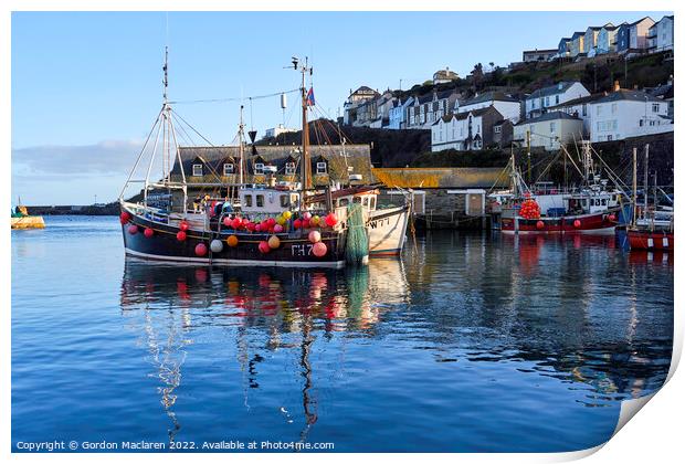 Boats In Mevagissey Harbour, Cornwall  Print by Gordon Maclaren