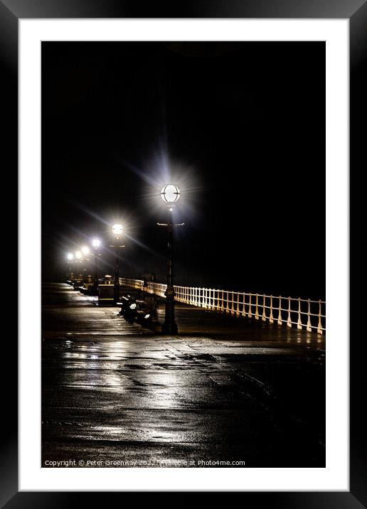 The Promenade Along Whitby Pier At Night Framed Mounted Print by Peter Greenway