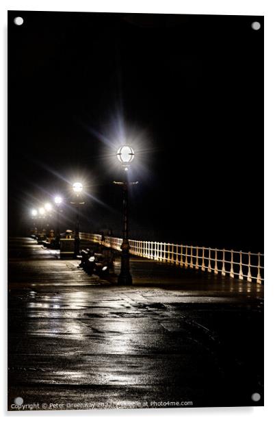 The Promenade Along Whitby Pier At Night Acrylic by Peter Greenway