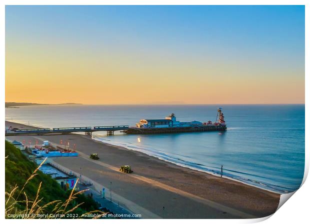 A Glowing Sunrise over Bournemouth Beach Print by Beryl Curran