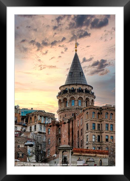 Istanbul Galata Tower at Sunset Framed Mounted Print by Antony McAulay