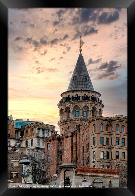 Istanbul Galata Tower at Sunset Framed Print by Antony McAulay