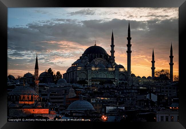 Istanbul Suleymaniye Mosque at Sundown Framed Print by Antony McAulay