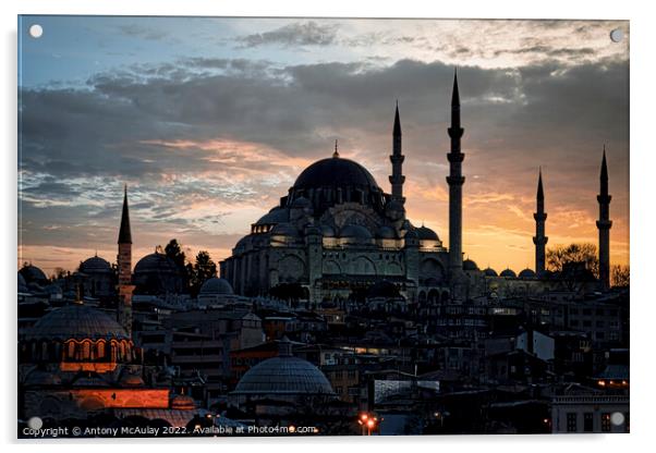 Istanbul Suleymaniye Mosque at Sundown Acrylic by Antony McAulay