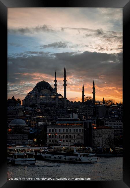 Istanbul Suleymaniye Mosque at Sunset Framed Print by Antony McAulay